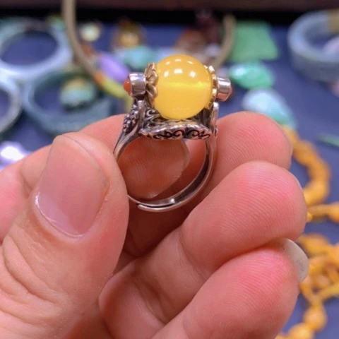 【闪购商品】琥珀戒指银S925镶嵌无**虑