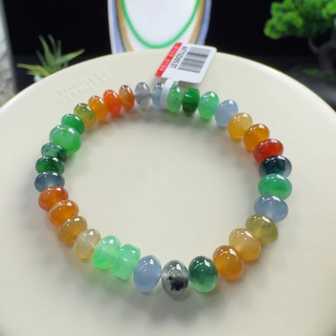 翡翠未镶嵌手链冰胶浓彩鼓珠单圈