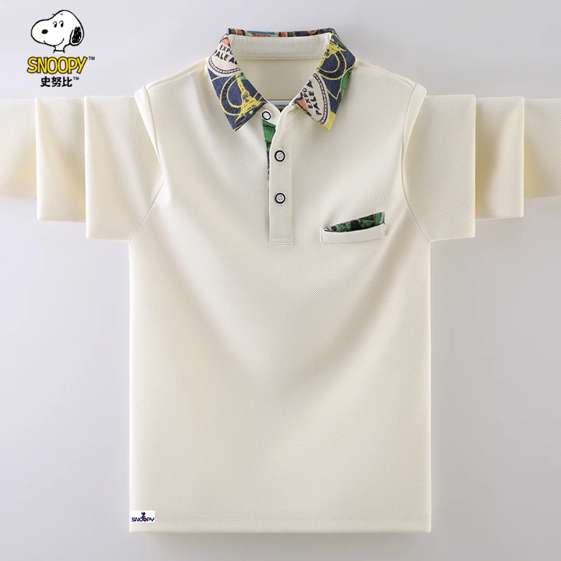 史努比男童长袖T恤2025春装新款洋气中大童翻领时尚男孩春季上衣