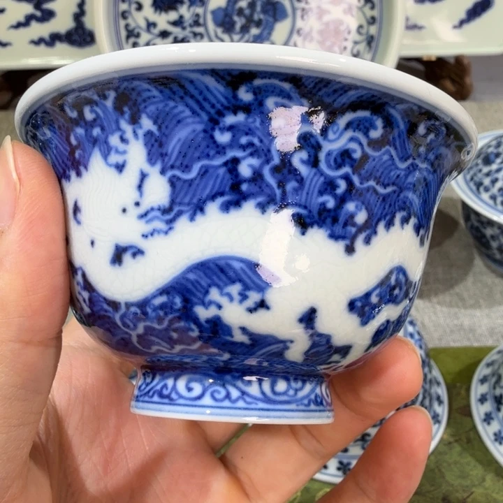 仿明永宣暗刻海水龙压手杯
