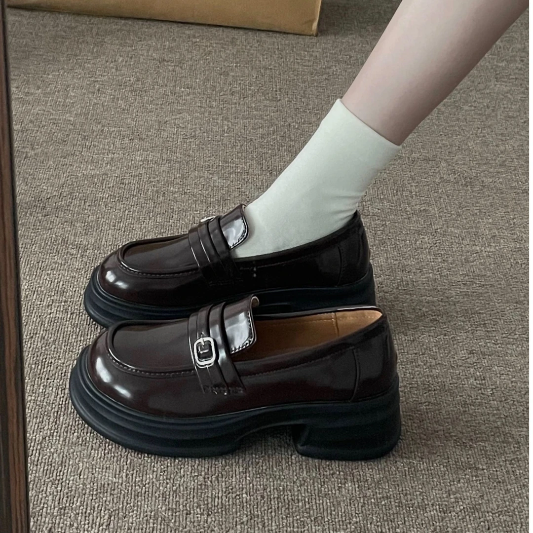 学生党必备星穿同款小皮鞋女20明星春季厚底软皮乐福鞋JK学院单鞋