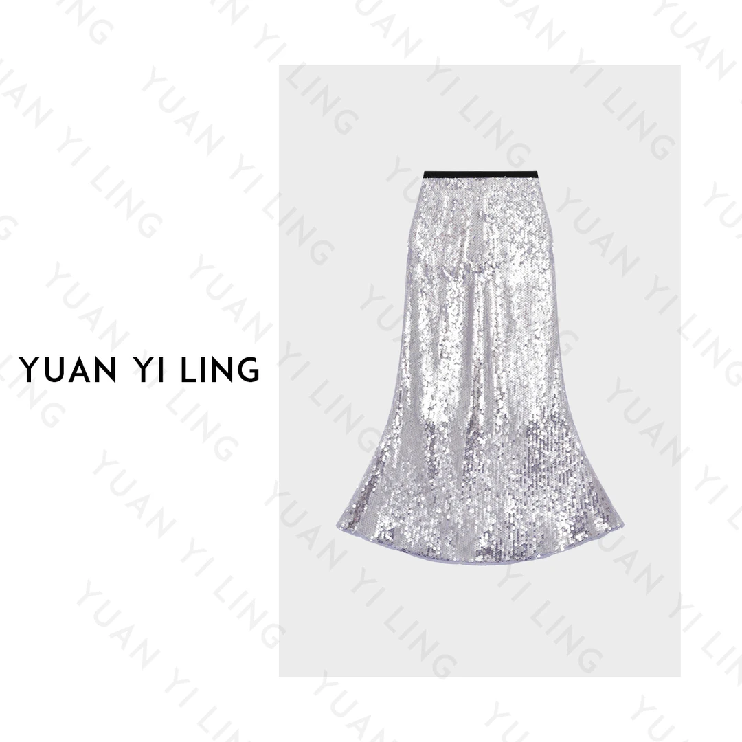 袁艺灵【人鱼姬】设计师气质重磅紫色鱼尾百搭亮片女半身裙春