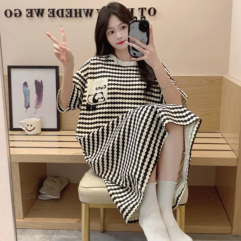 纯棉睡裙女款爆款2025新款卡通可爱甜美短袖裙子夏天睡衣女家居服