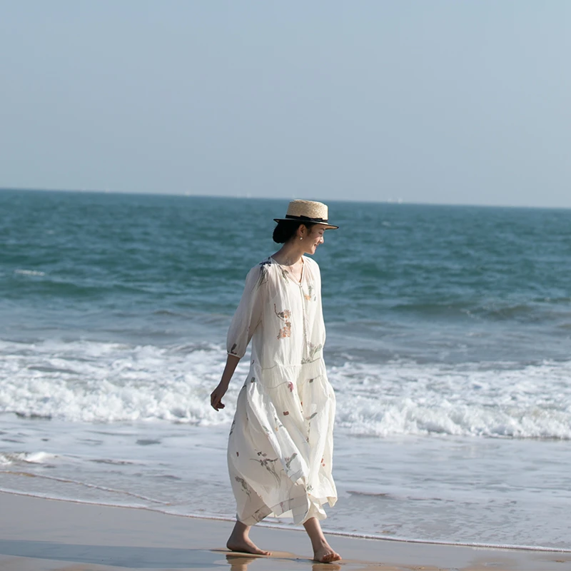 【艺术家联名款】牧衣游原创丝棉印花连衣裙国画文艺宽松长裙 谷韵