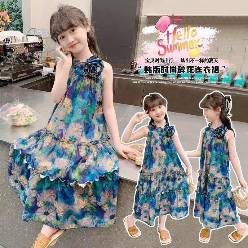 森系女童童装连衣裙夏装2024新款儿童背心裙薄款公主风清凉沙滩裙