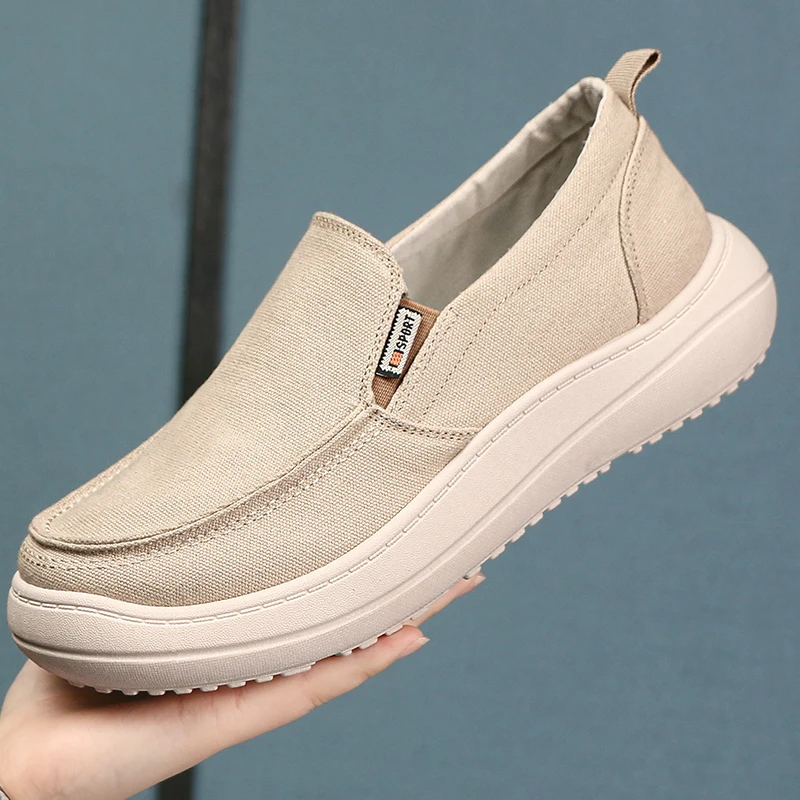 春秋新款男士帆布鞋透气男鞋软底一脚蹬老北京布鞋男士休闲鞋防滑