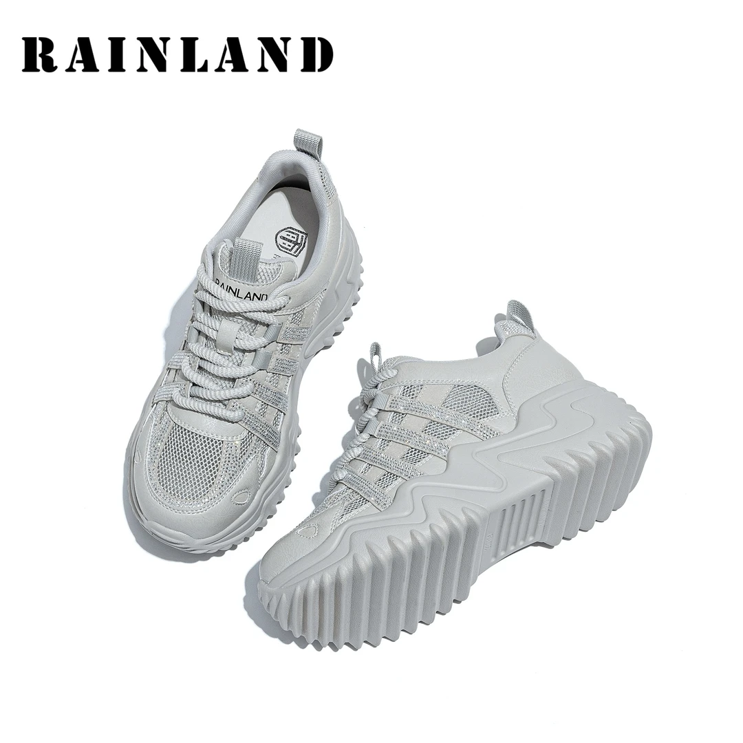 雨土2025新款爆款百搭厚底运动休闲鞋女夏季透气增高老爹鞋显脚小