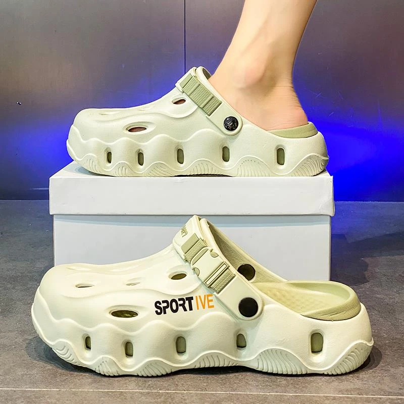 洞洞鞋男夏季2025新款外穿厚底防滑运动包头拖男士开车两用沙滩鞋