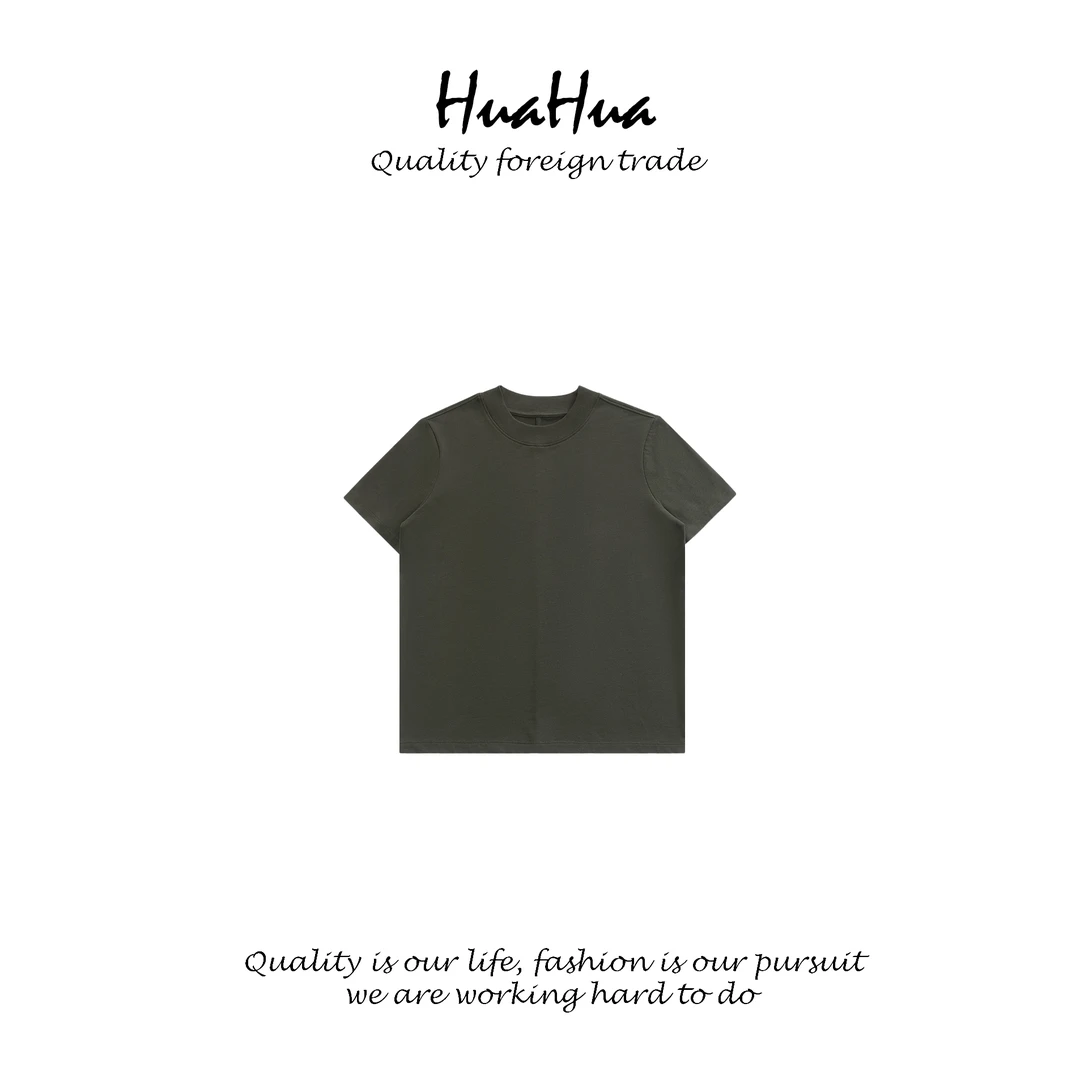 HUADU 【ROW】100%棉小高领无侧缝后拼接短袖圆领T恤 DU5206