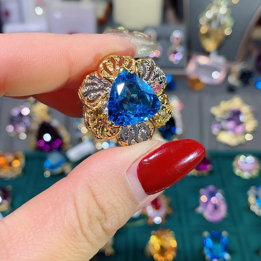 托帕石戒指银S925镶嵌戒指