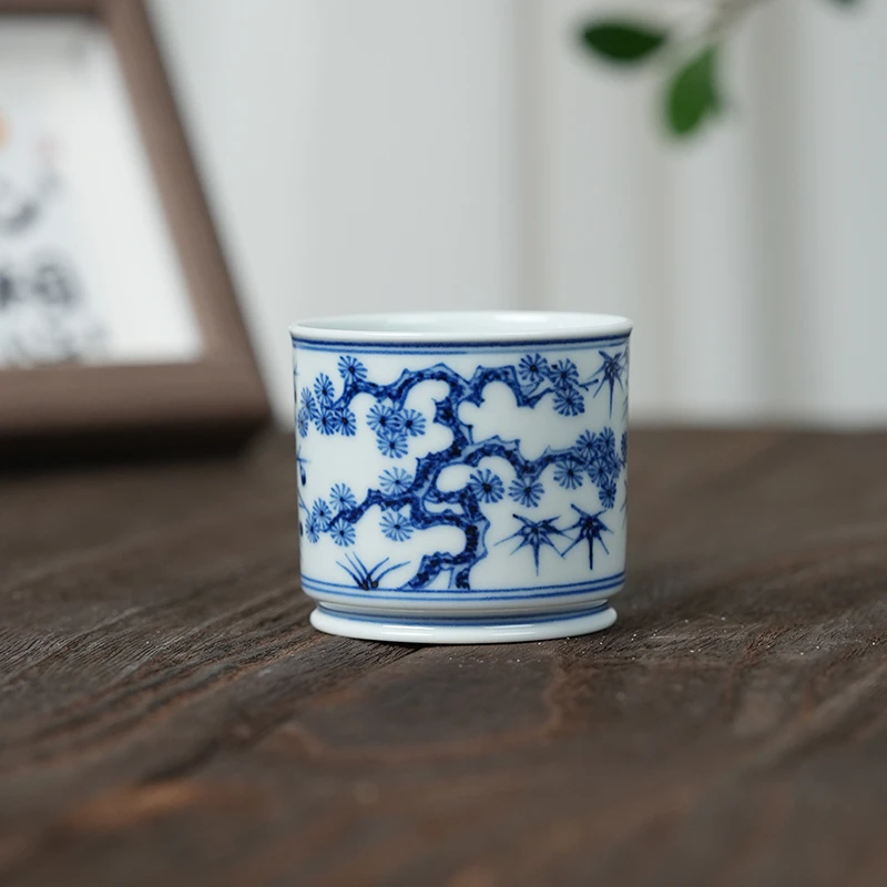 【栗子严选】松竹梅迷你小杯王家用手绘白瓷moshe768