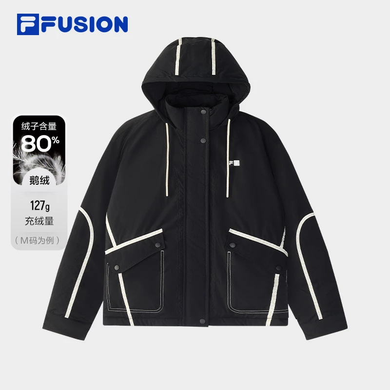 FILA斐乐冬季保暖羽绒服女款80%鹅绒宽松运动连帽外套T11W446901F