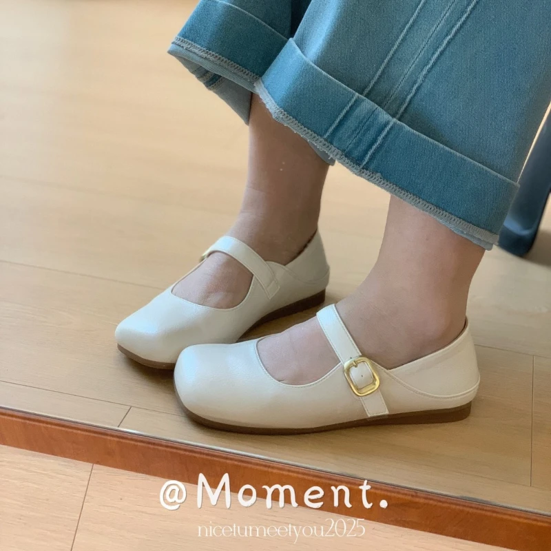 2025春新款法式玛丽珍单鞋女韩版方头一脚蹬浅口平底豆豆女鞋潮