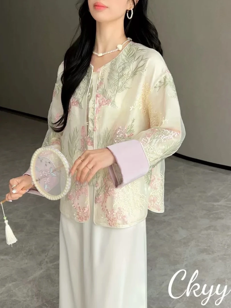 新中式国风2025重工刺绣外套女高级感百搭圆领上衣女25B259