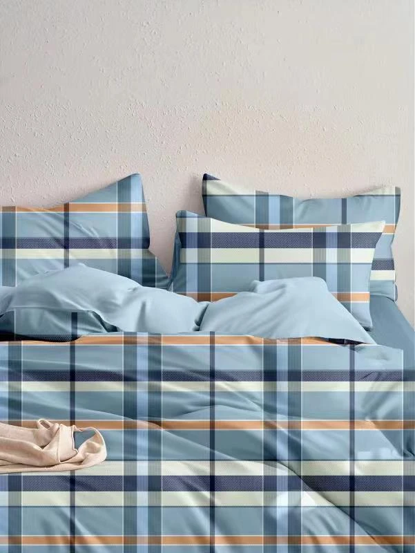 【单人床单】蓝格 尺寸240*140  老粗布  时尚 印花 亲肤