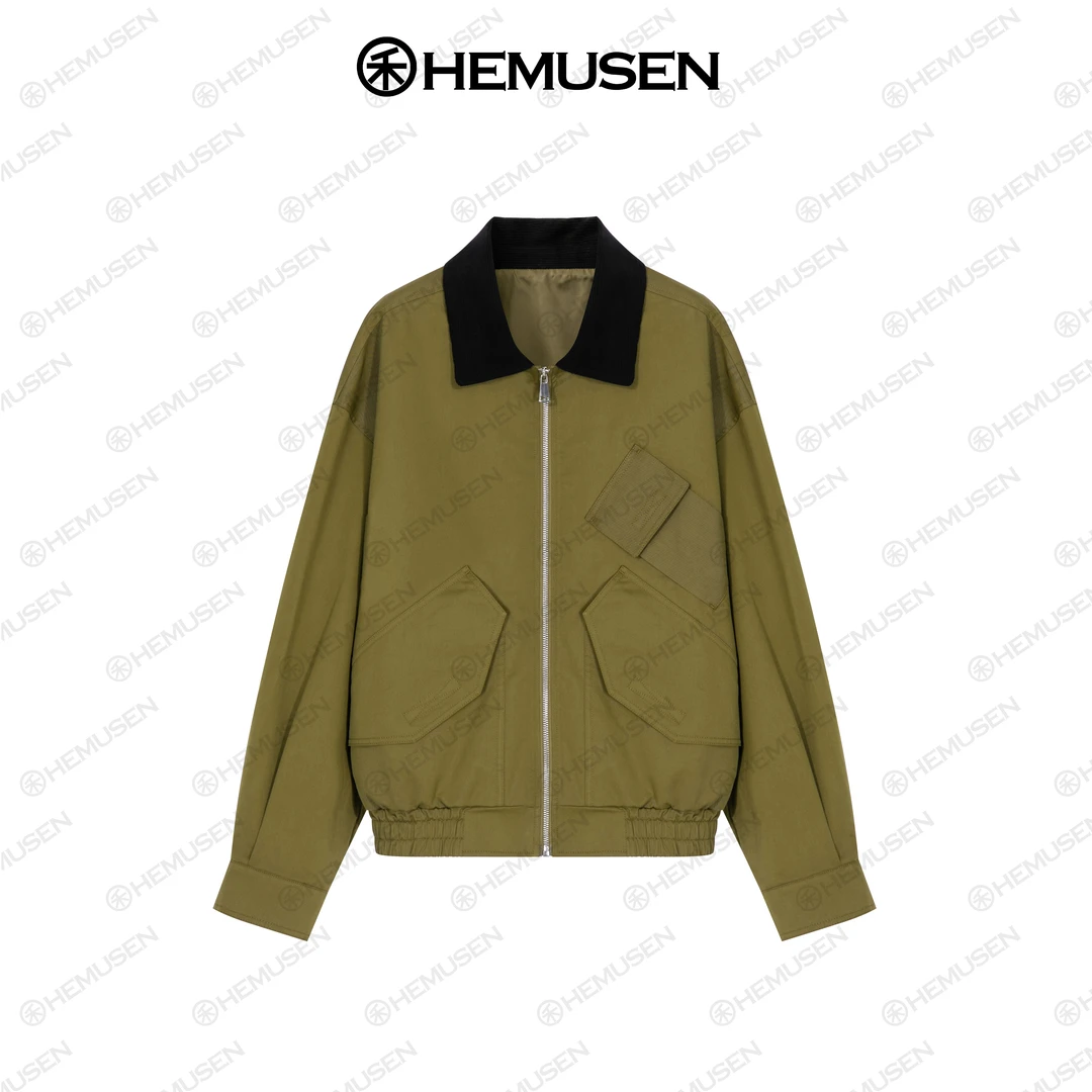 美式潮牌春季时尚休闲宽松百搭拼接复古翻领夹克外套2408W183