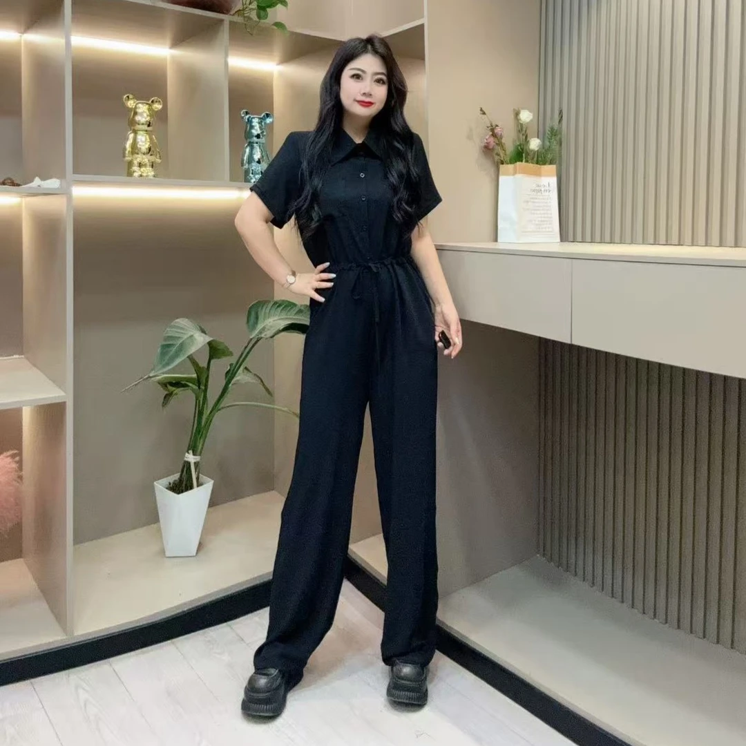 夏季连体衣-品 5959时尚气质显瘦潮流百搭抽绳款胖MM大码女装新款