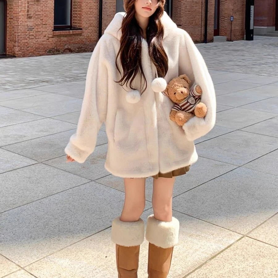 新款网红女巫中长款毛毛外套