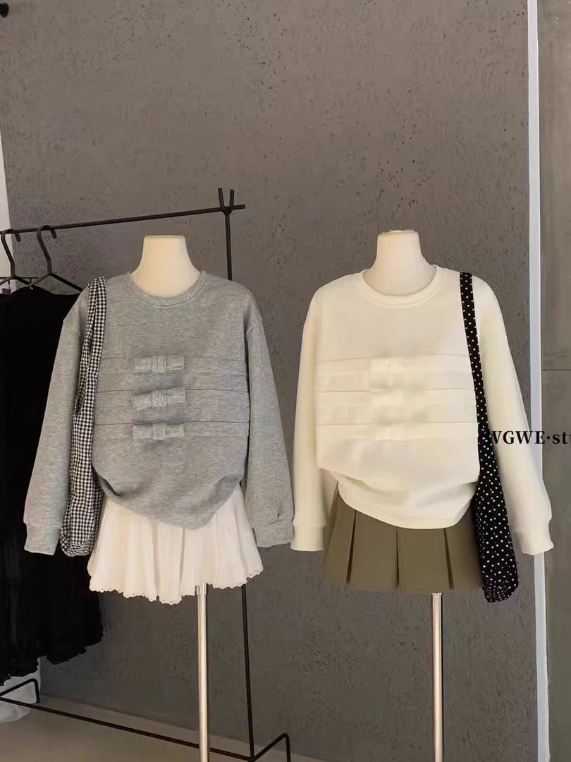 （看姐妹预约人数上新款式）新款韩版卷卷蝴蝶结圆领卫衣