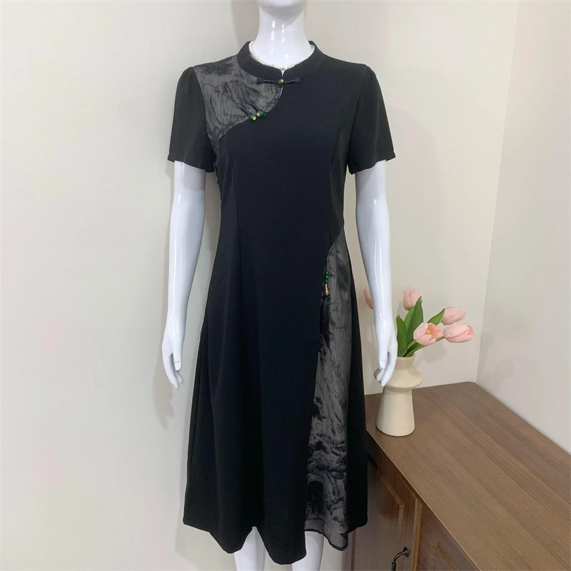 妈妈夏装中国风旗袍连衣裙时尚中长款裙子中老年女装减龄长裙短袖