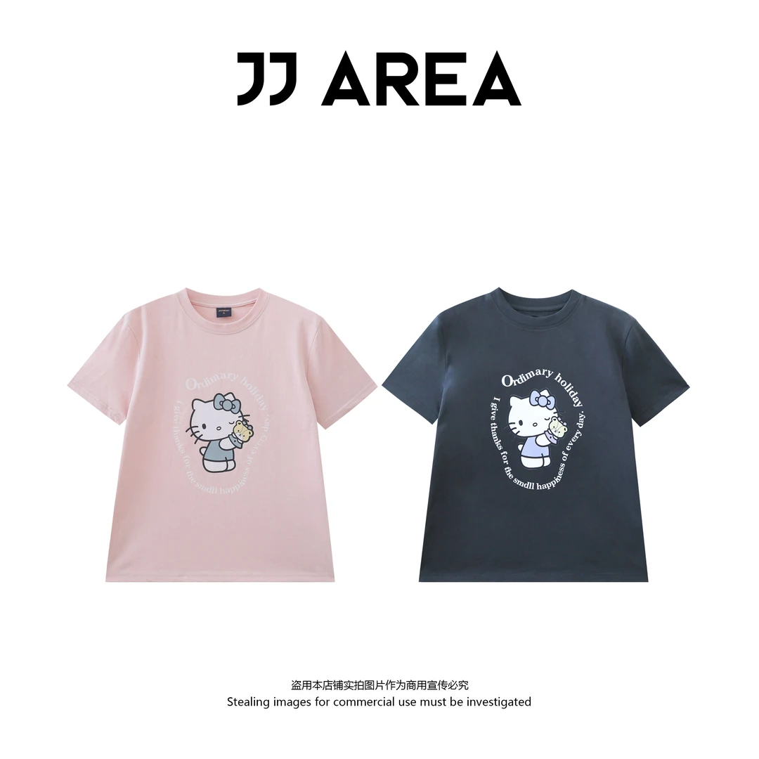 【JJ AREA】娇娇“可爱Kitty”高支纯棉25新款联名圆领印花T百搭短袖