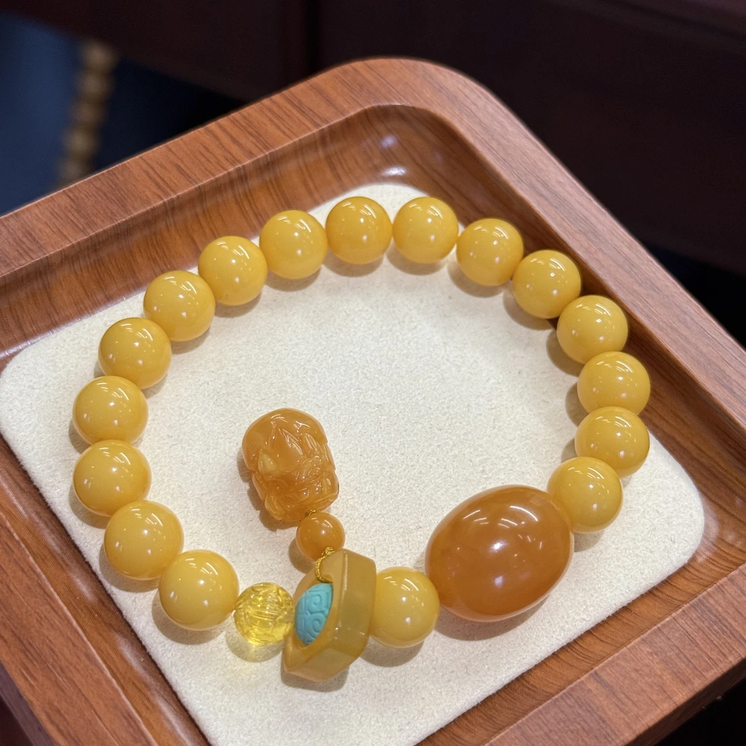 俄料帝王黄9➕手串石膏蜡搭配蜜蜡招米米貔貅688