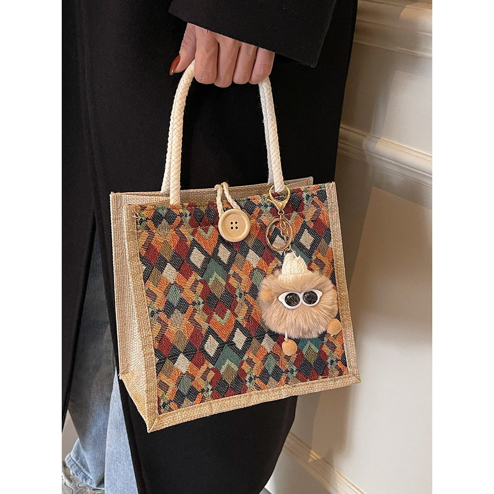 小众高级感防水麻布手提包秋冬季新款伴手礼袋手拎小挎包