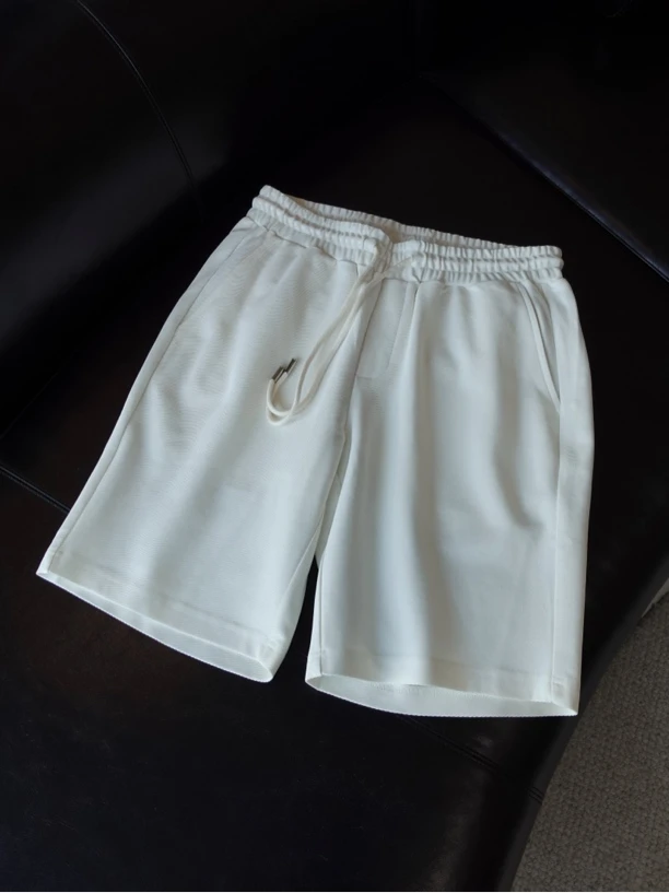 三角标短裤宽松中裤直筒夏季潮流宽松运动短裤潮简约裤子白色男士