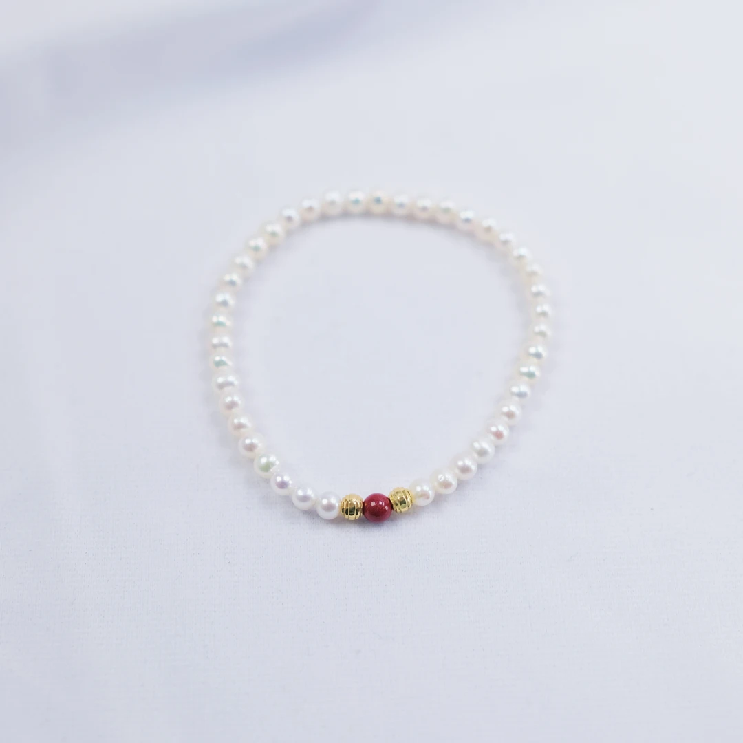 天然淡水珍珠朱砂手链  SL4055