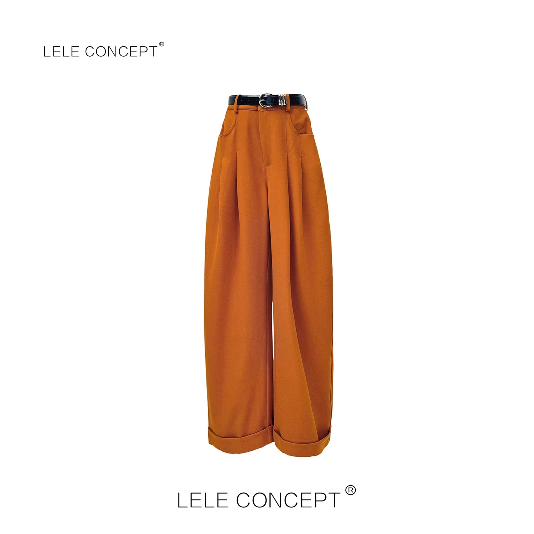 LELE CONCEPT丨时尚腰带双皱翻边裤K0352