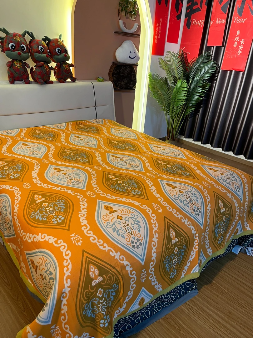 【黄色锦绣】多层纱布四季床盖