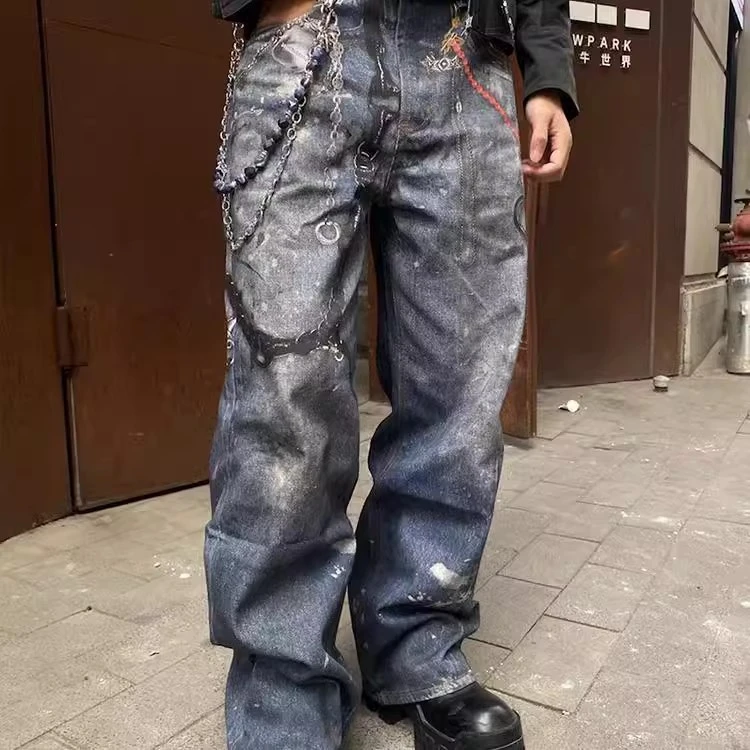 SAIMT美式康利数码3D打印花剪刀链条挂饰男女复古牛仔裤裤子
