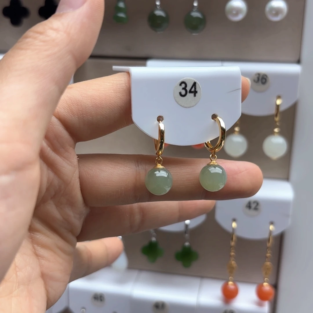 和田玉银S925镶嵌耳饰