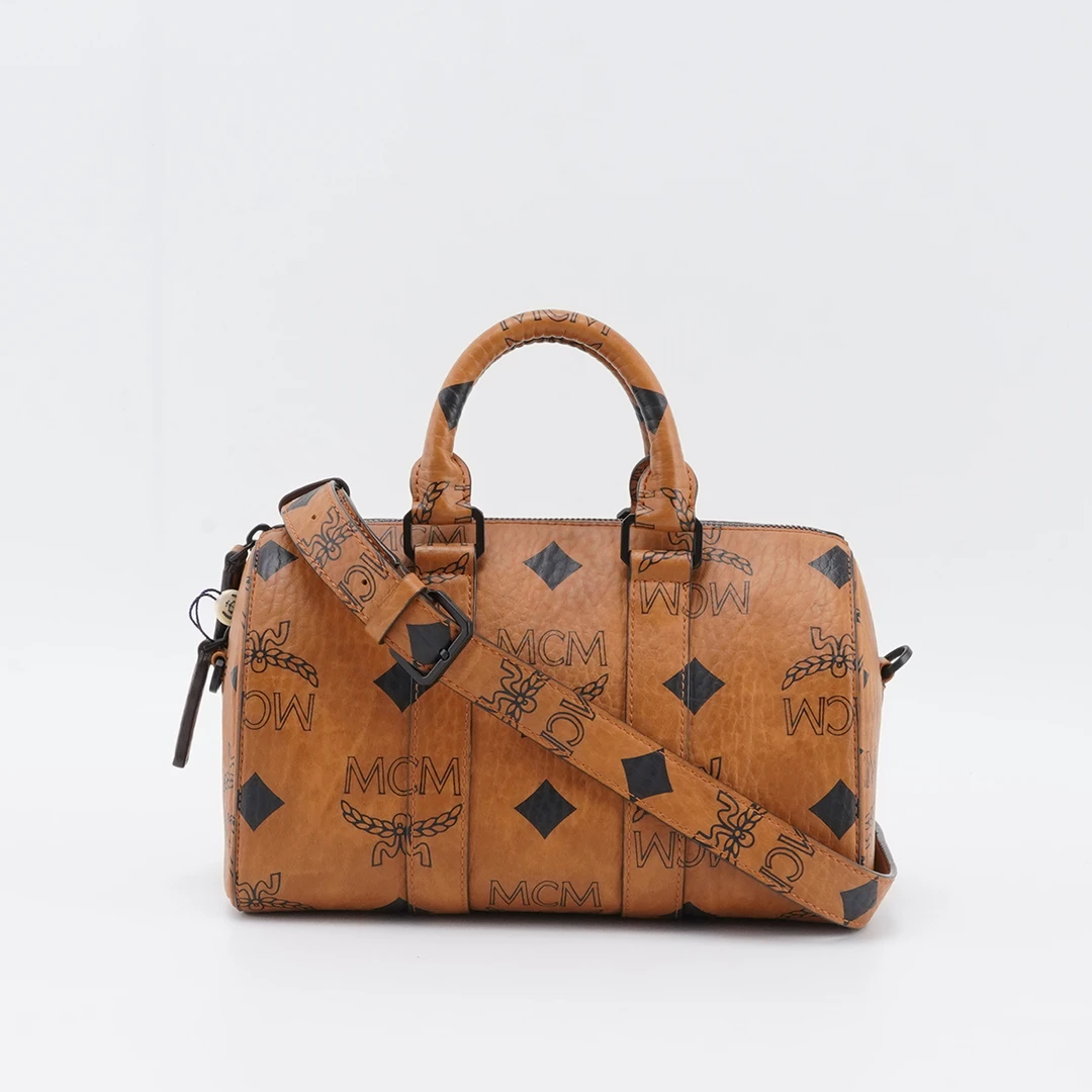 95新 MCM 【夏vv专属】MCM Maxi 干邑色 皮革 小号 波士顿