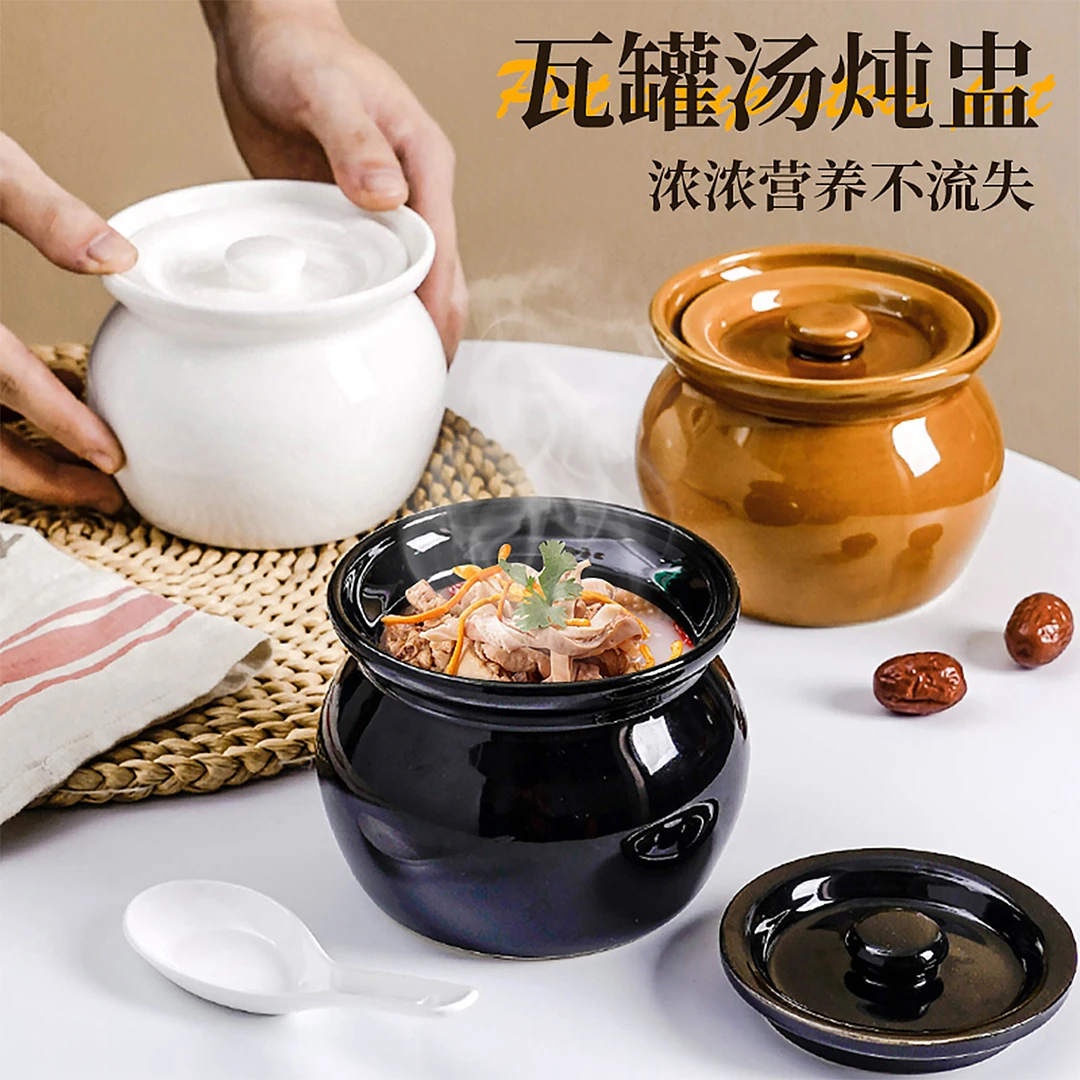 【源臻康品】瓦罐炖盅隔水炖一人食蒸蛋炖罐带盖汤罐沙县陶瓷煨汤盅