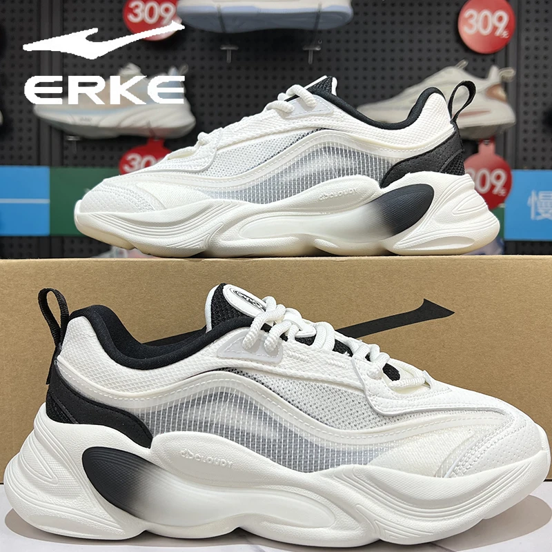 erke/鸿星尔克面包鞋男2025夏季新款网面透气轻便慢跑运动健身鞋