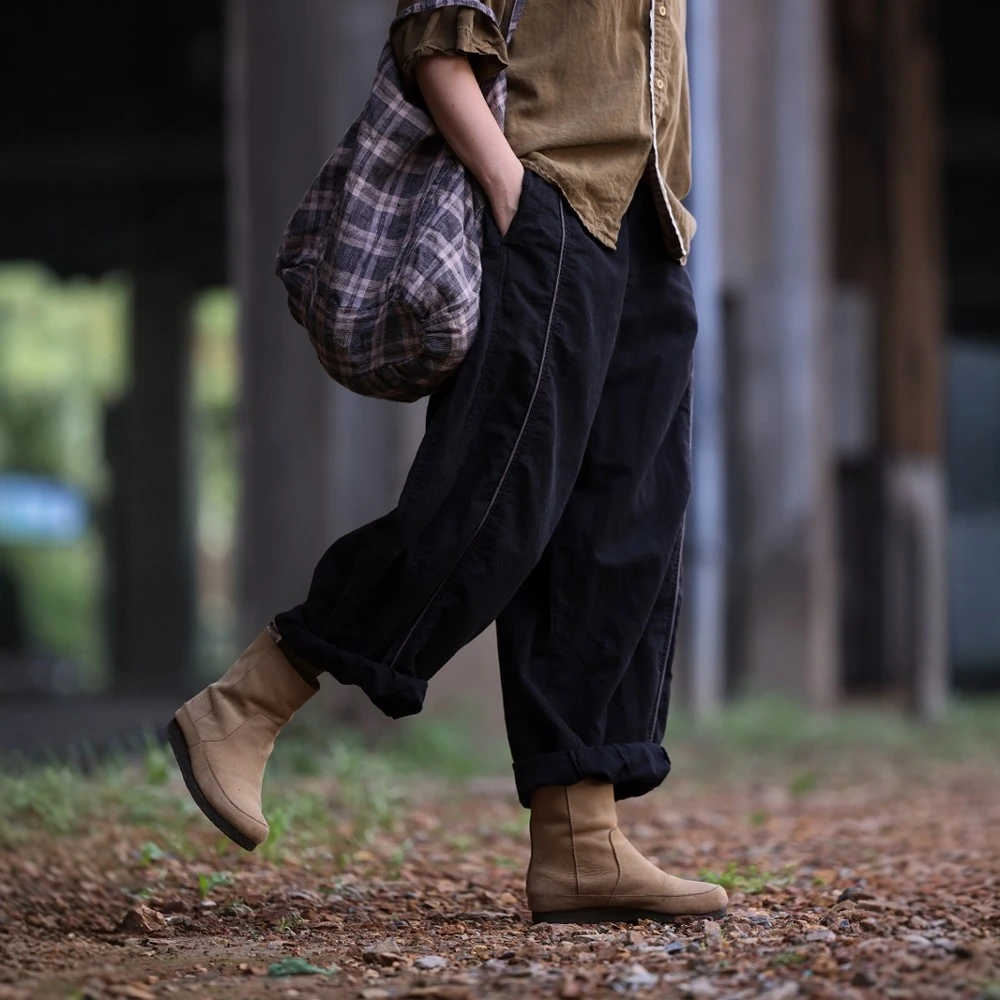 衣路走来原创设计棉麻拼接半松紧百搭休闲裤38730