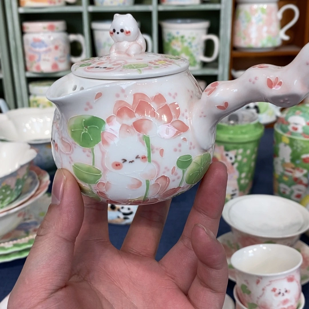 可***。瓷片荷花兔子壶福利