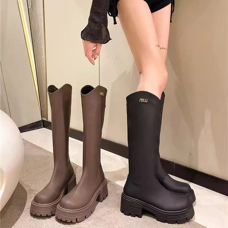 【CT专属】长筒靴女2024厚底单靴不过膝高筒骑士瘦靴配裙子长靴