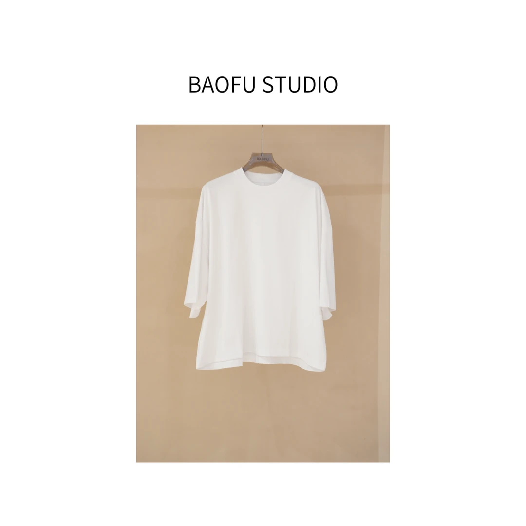 BAOFU studio | 纯色oversize阔版大T恤中线设计春夏短袖BF上衣