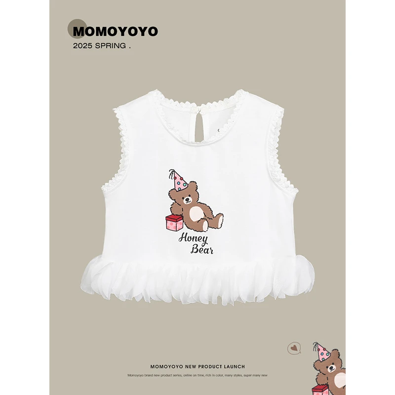 辰辰妈【甜心熊】夏季时尚女童韩版上衣潮流儿童印花背心 7964X