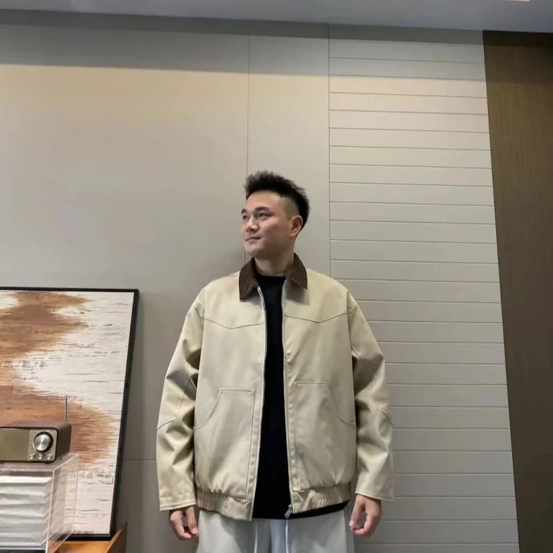 秋季男士新款潮流休闲运动风室外翻领夹克简约款时尚宽松百搭外套