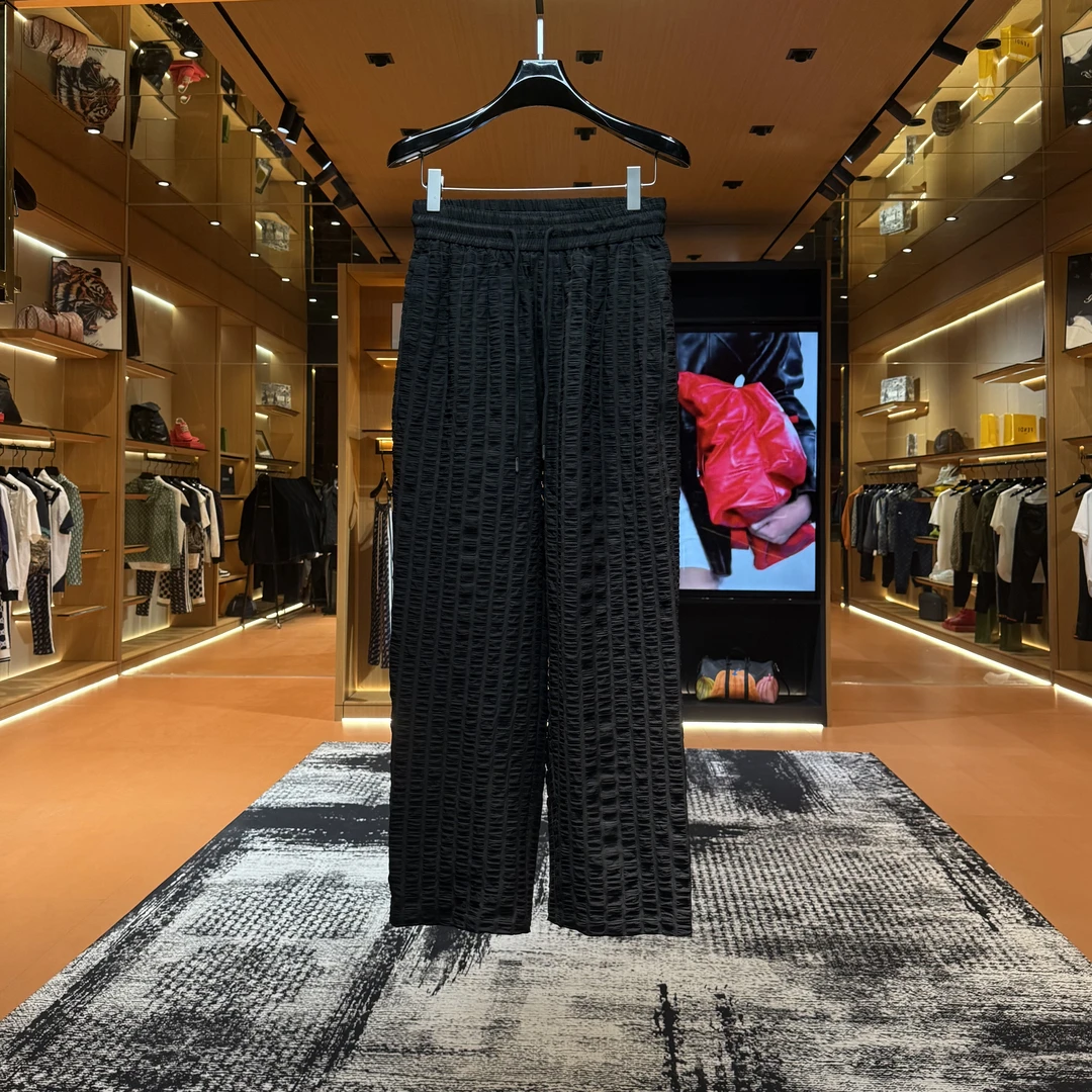 「D6642」“褶皱休闲长裤” 夏季肌理感多口袋男士百搭松紧腰长裤