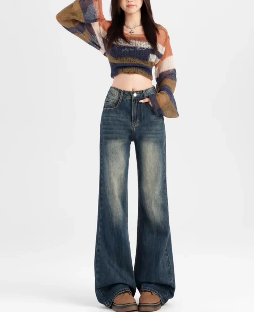 编码100-199高腰直筒阔腿裤2025春季新款