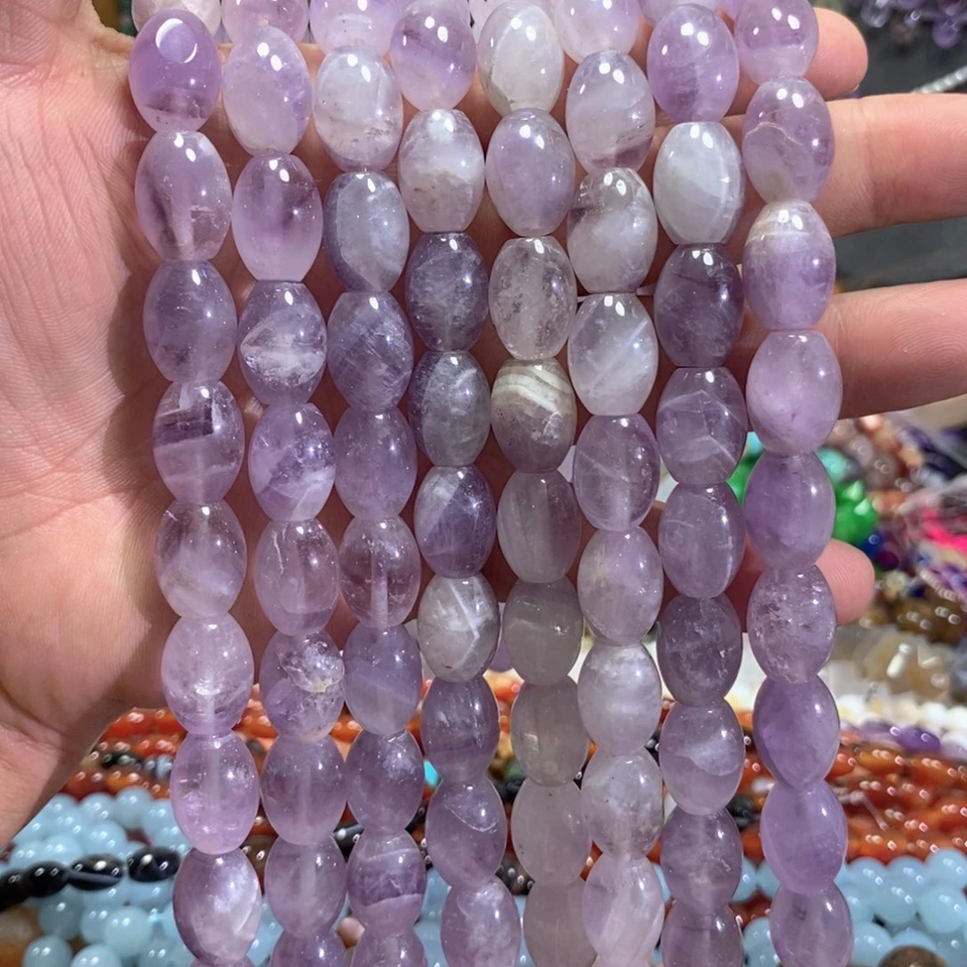 未镶嵌玛瑙/玉髓珠宝半成品天然薰衣草紫水晶枣珠一条卡12mm