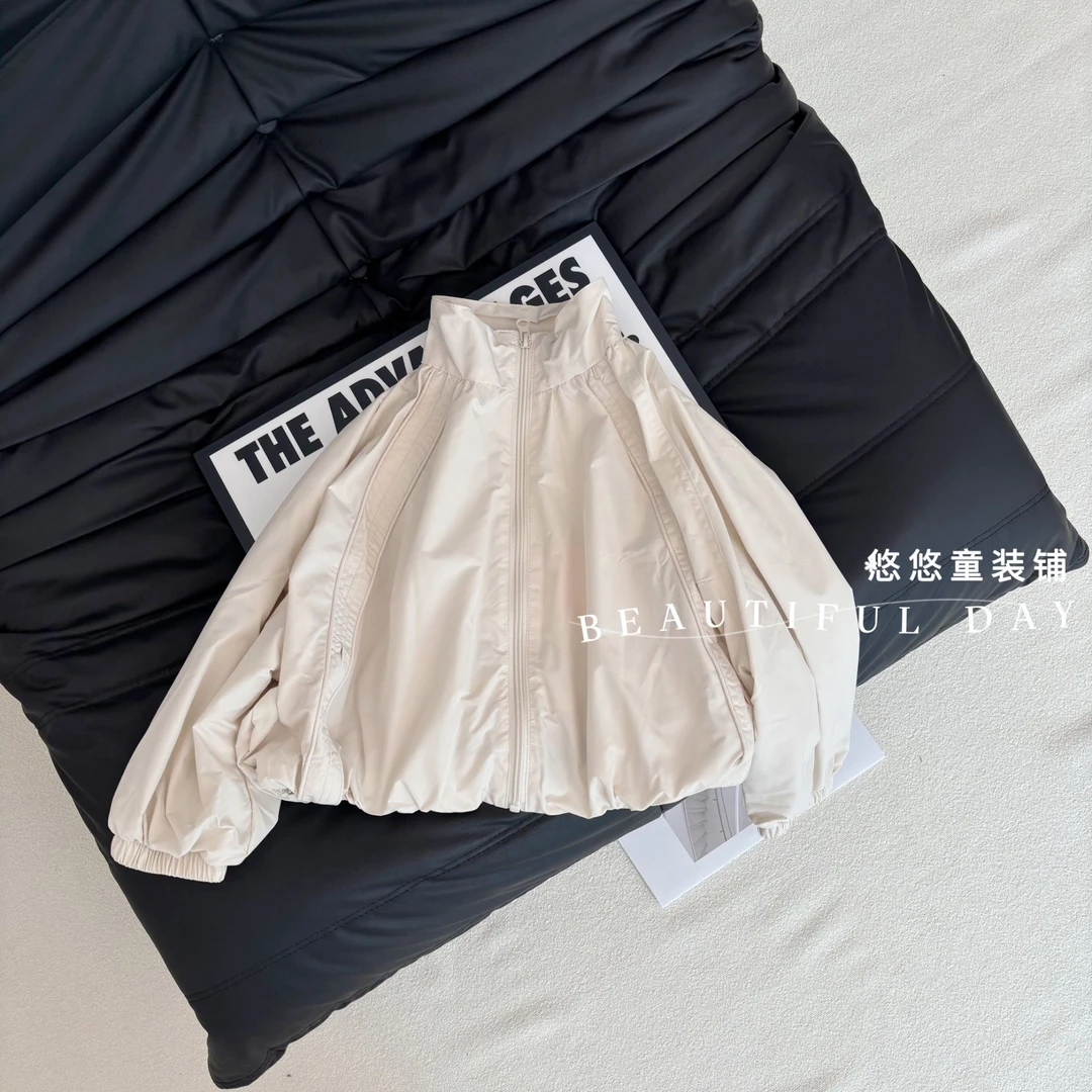 女童秋季新款休闲外套洋气纯色女宝宝时尚百搭纯色拉链上衣