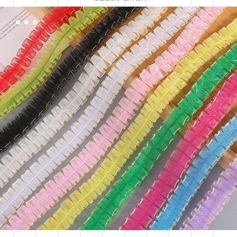 带金边2.5cm宽花边鱼骨金丝褶皱花边装饰手工辅料