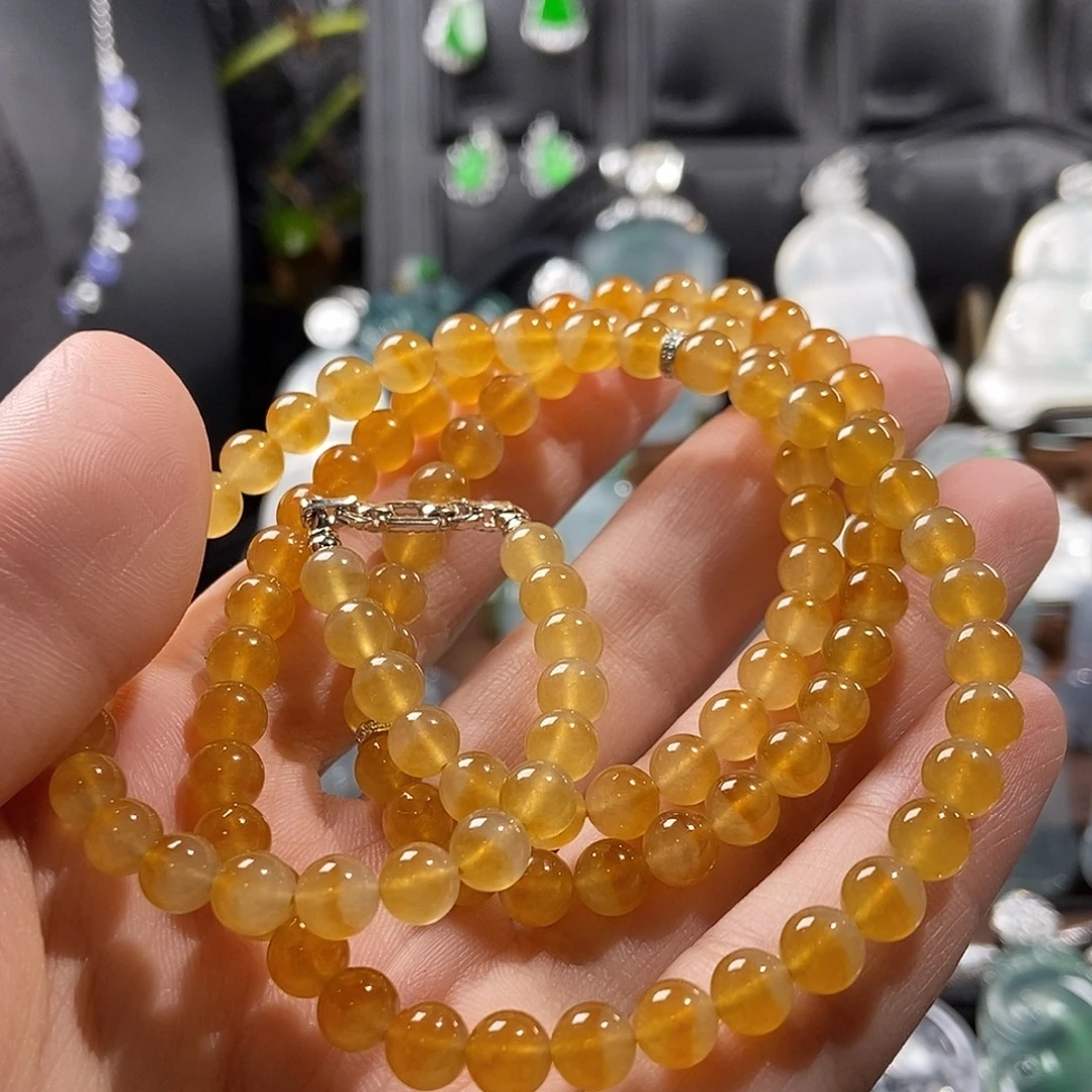 翡翠未镶嵌颈饰黄翡珠串