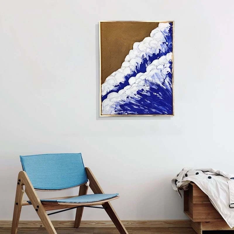 【远山】蓝色海浪砂岩油画卧室挂画餐厅客厅装饰画3040