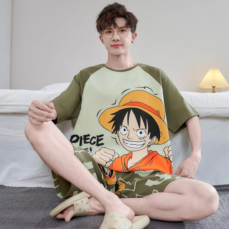男士睡衣纯棉夏季短袖青少年大码全棉夏天薄款卡通学生家居服套装